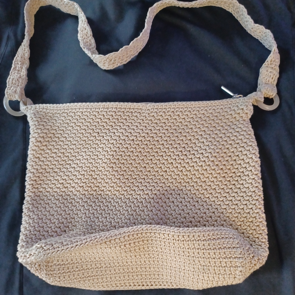 The Sak Crochet Tan Shoulder Bag Purse 13 X 10